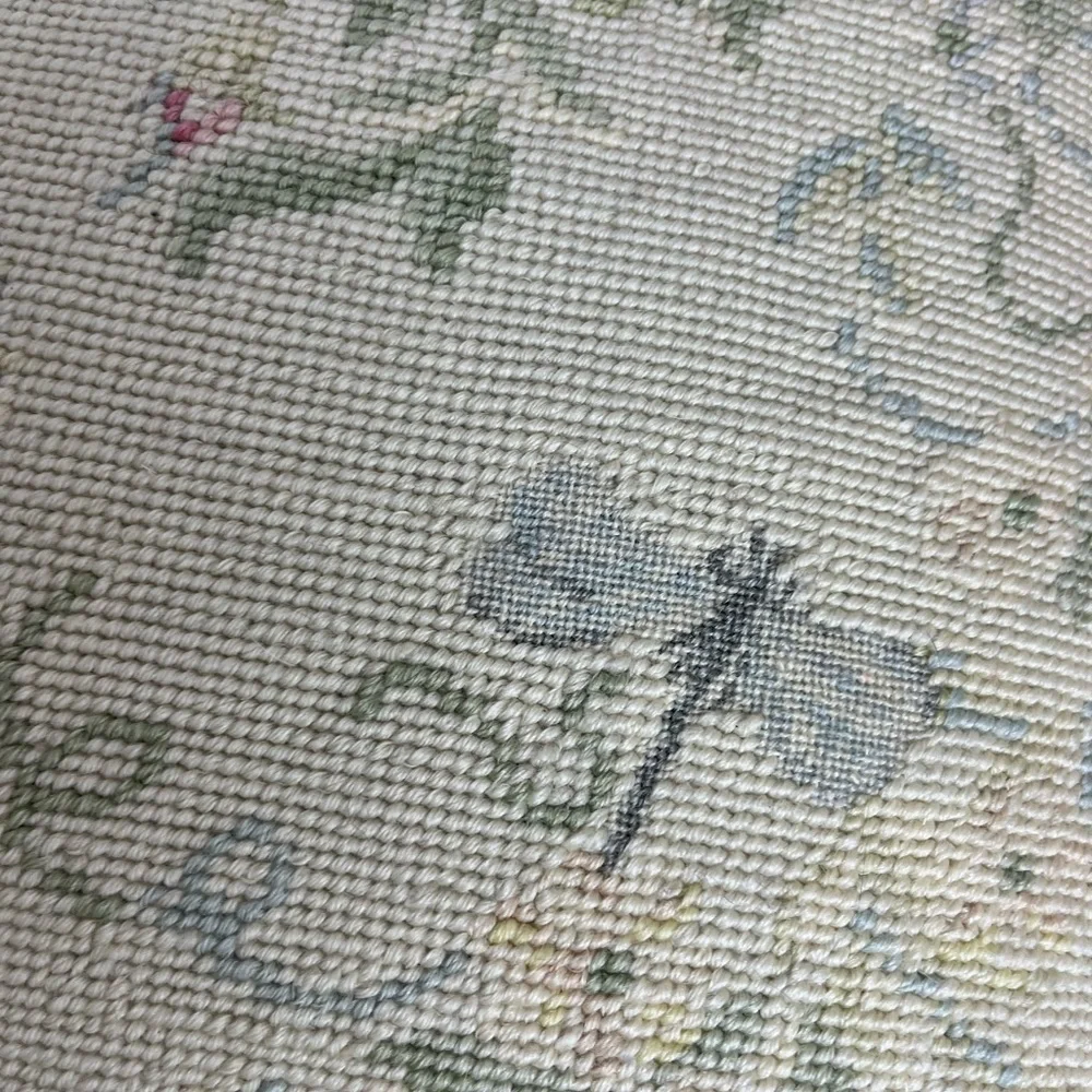 Beautiful vintage cream needlepoint with floral/butterfly/dragonfly design